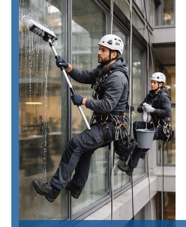 Профессиональная мойка витражей промышленными альпинистами в Мирном