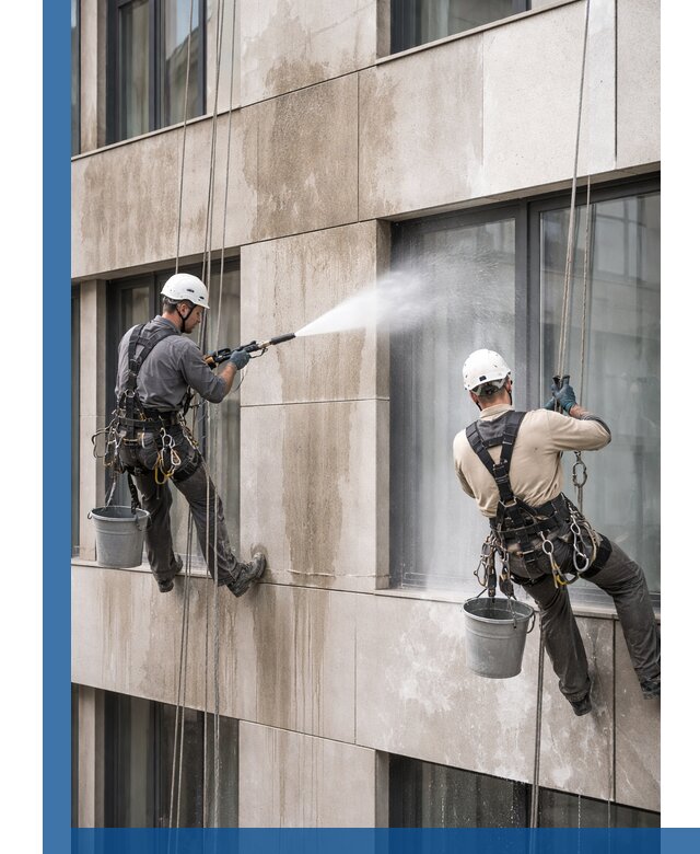 Послестроительная мойка фасада промышленным альпинизмом в Мирном