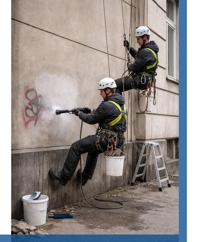 Удаление граффити с фасада в Мирном от 4549 р. | ВЫСОТНИК-Мир