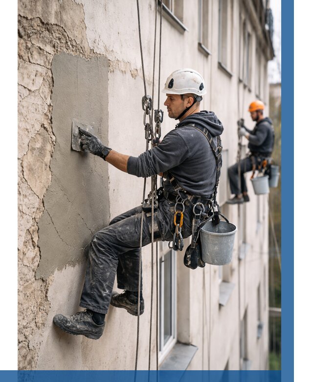 Восстановление штукатурки фасада в Мирном от 1213 р. | ВЫСОТНИК-Мир