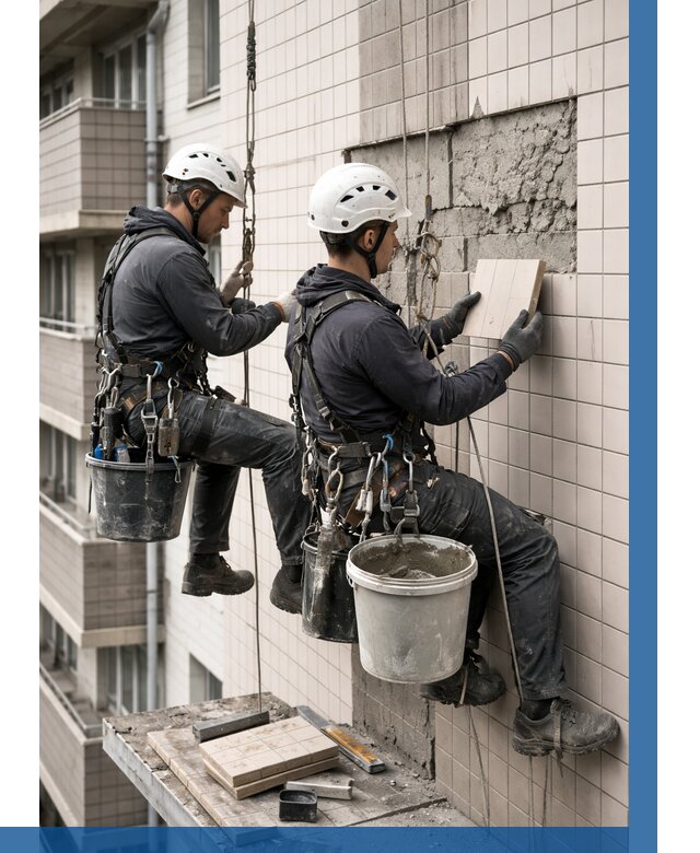 Ремонт облицовки фасада плиткой в Мирном от 1820 р. | ВЫСОТНИК-Мир