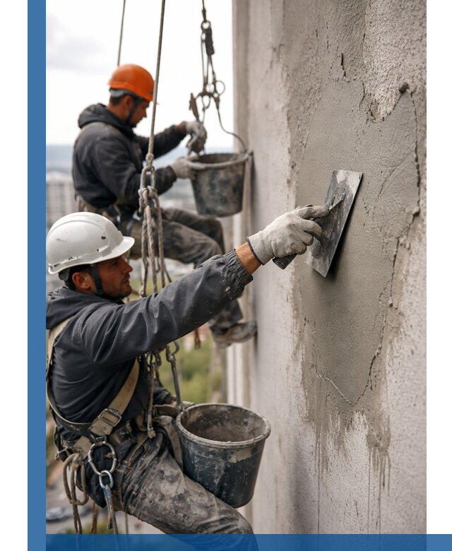 Штукатурка фасада на высоте в Мирном профессиональные работы