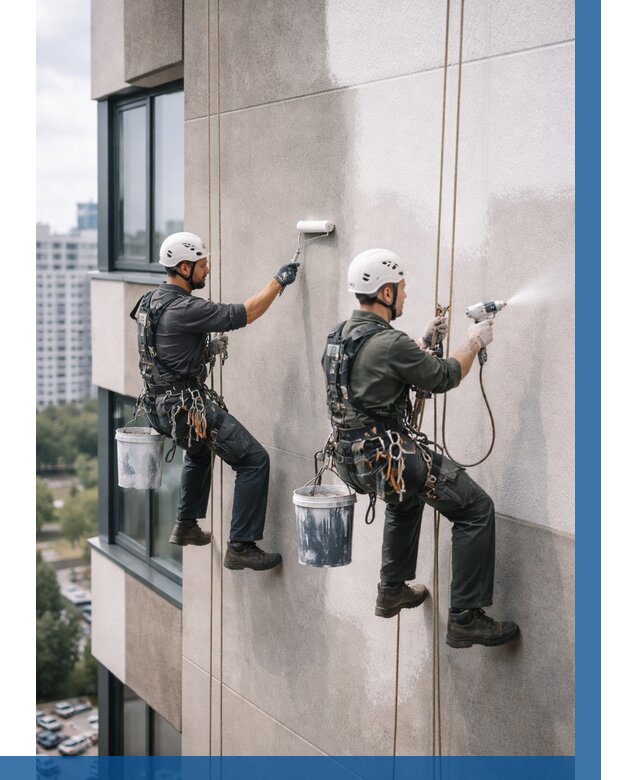 Покраска фасада альпинистами в Мирном от 303 р. | ВЫСОТНИК-Мир