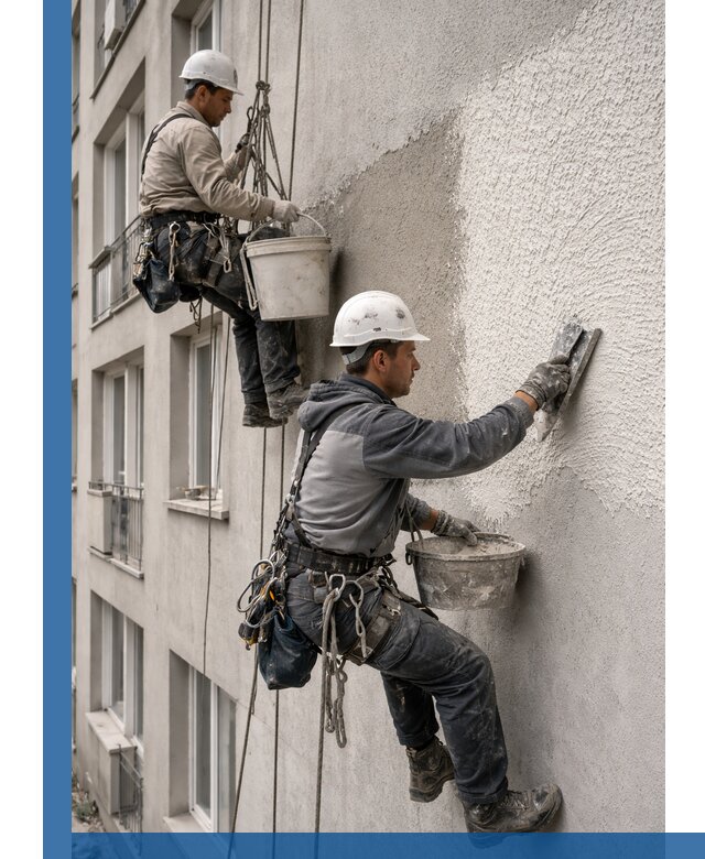 Нанесение декоративной штукатурки короед на фасад в Мирном