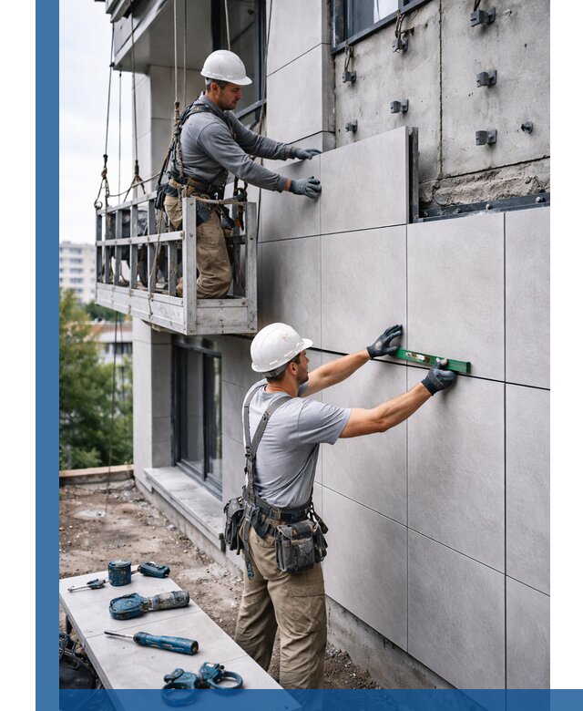 Монтаж керамогранита на фасад в Мирном под ключ с гарантией качества