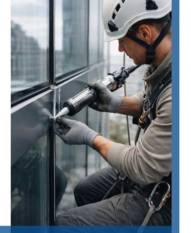 Герметизация стыков витража в Мирном от 1213 р. | ВЫСОТНИК-Мир