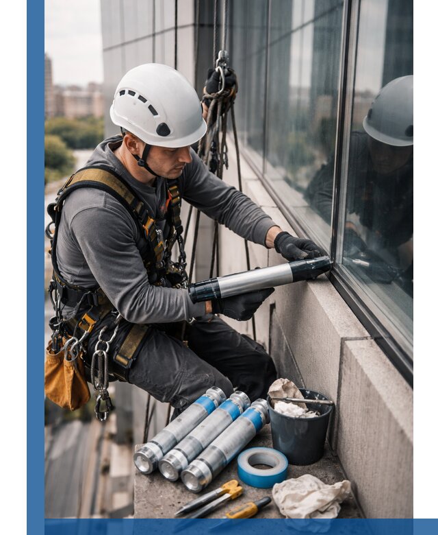 Герметизация стыков витража в Мирном для герметичных фасадов