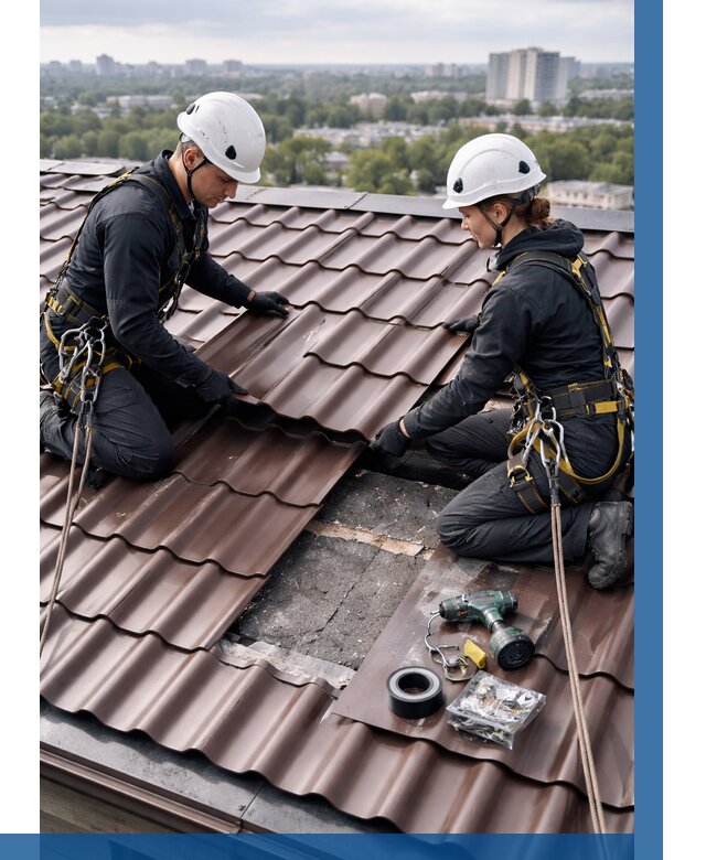 Ремонт металлочерепицы на крыше в Мирном от 910 р. | ВЫСОТНИК-Мир