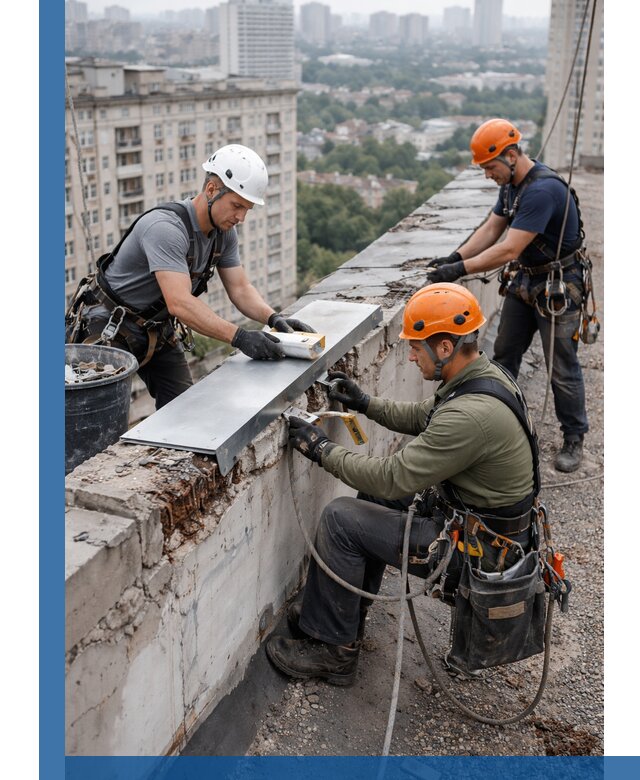 Ремонт парапета на кровле в Мирном, высотные работы с гарантией