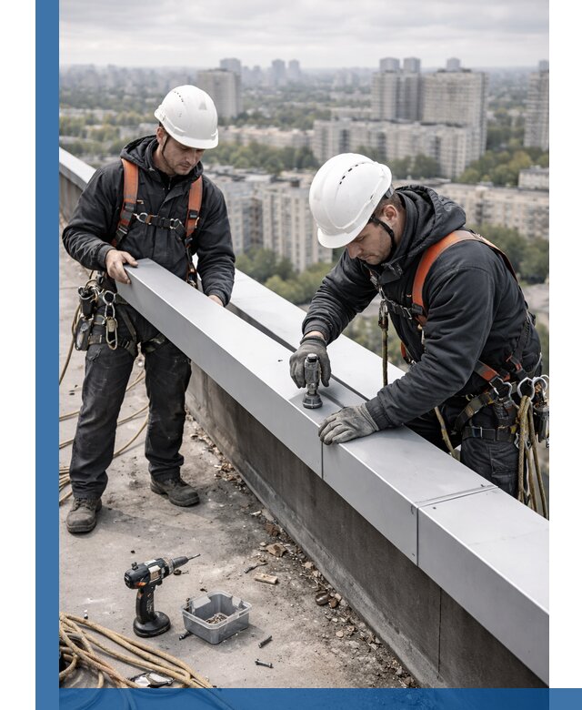 Монтаж парапетных крышек и ограждений кровли в Мирном