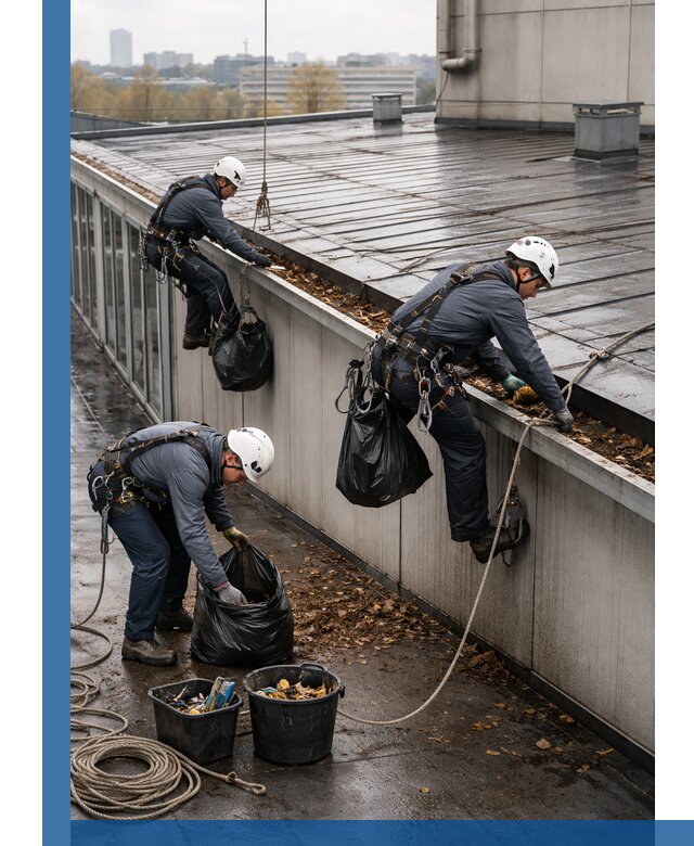 Очистка кровли по периметру в Мирном силами промышленных альпинистов