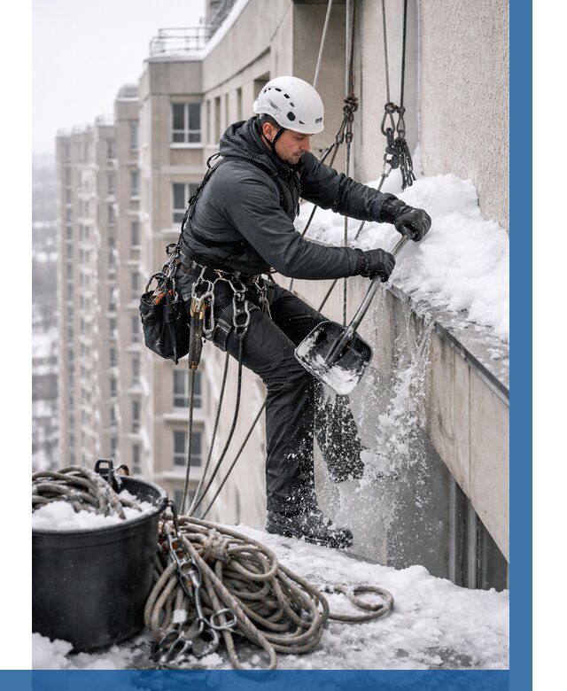 Очистка карнизов от снега в Мирном от 303 р. | ВЫСОТНИК-Мир