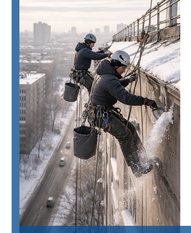Очистка карнизов от снега в Мирном профессионально и безопасно