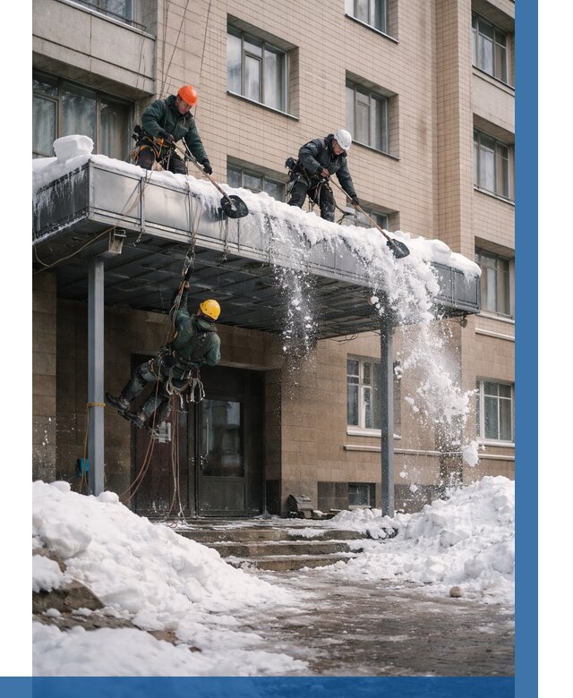 Очистка козырьков от снега в Мирном от 3538 р. | ВЫСОТНИК-Мир