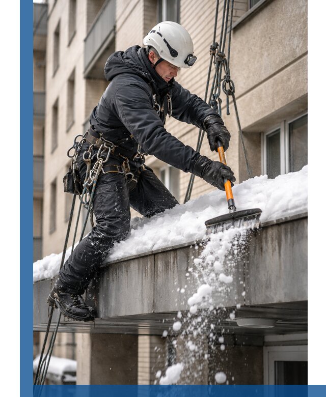 Очистка козырьков от снега в Мирном круглогодично безопасно