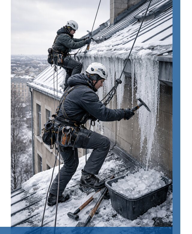 Удаление наледи с кровли в Мирном от 5560 р. | ВЫСОТНИК-Мир