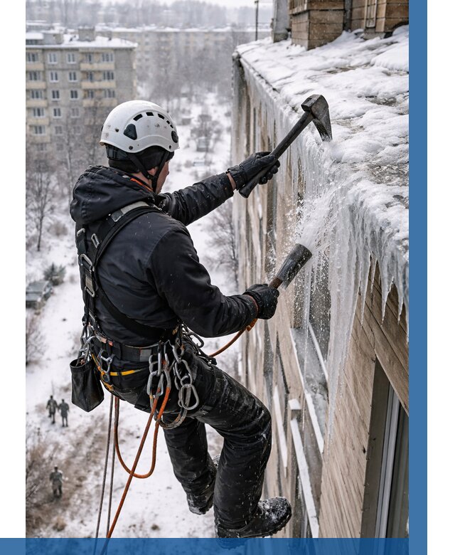 Сбивание сосулек с крыши в Мирном по цене от 4549 р. | ВЫСОТНИК-Мир