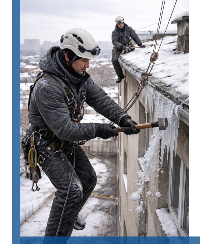 Сбивание и удаление сосулек с крыши в Мирном безопасно
