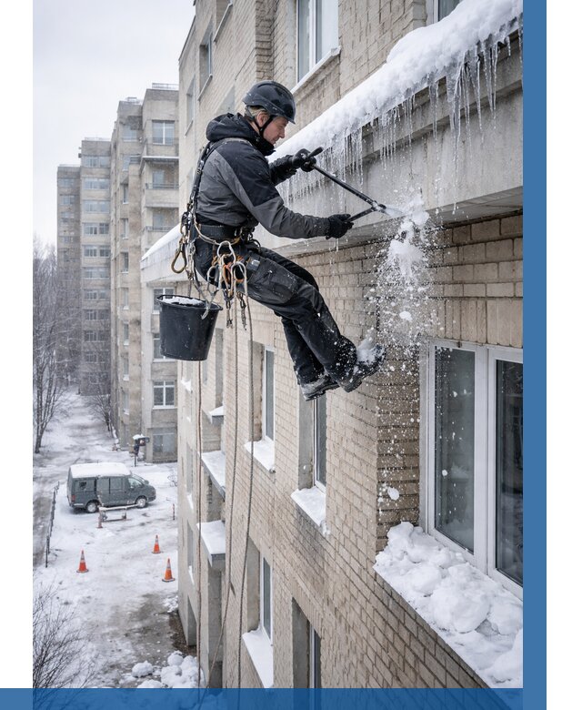 Удаление наледи с карнизов в Мирном от 354 р. | ВЫСОТНИК-Мир