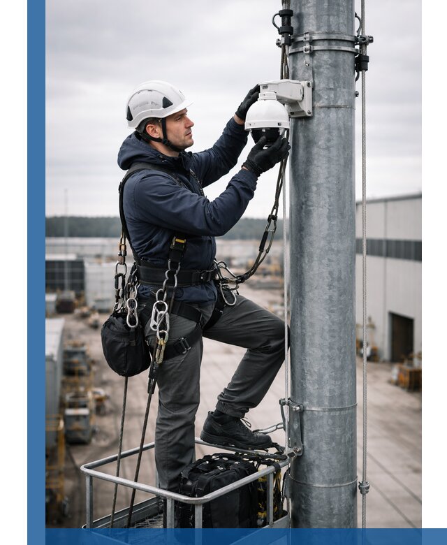 Профессиональная установка видеокамер на мачте в Мирном