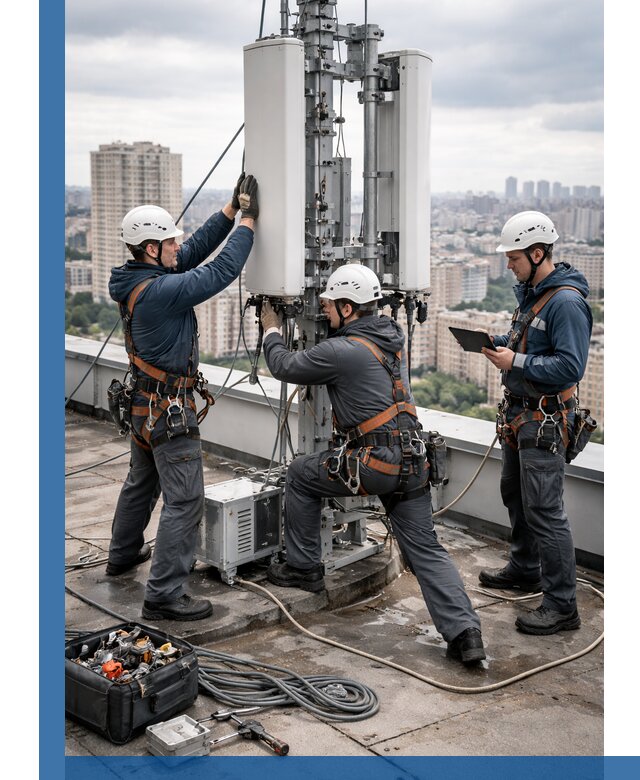 Монтаж антенн связи на крыше в Мирном с вводом в эксплуатацию