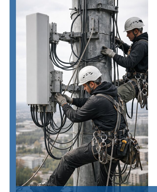 Монтаж оборудования связи на мачте в Мирном с пусконаладкой