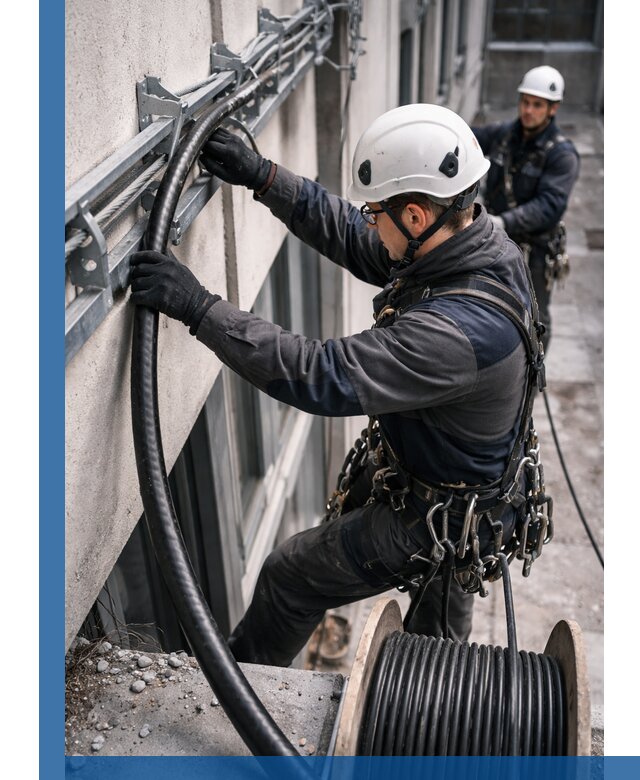 Протяжка кабеля питания на высоте в Мирном с гарантией безопасности и качества