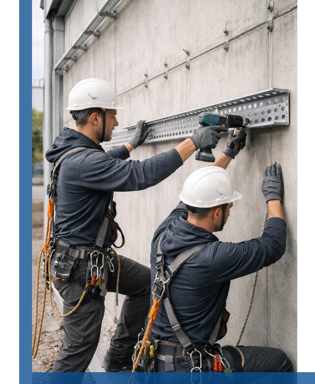 Монтаж кабельных лотков на фасаде зданий в Мирном с гарантией