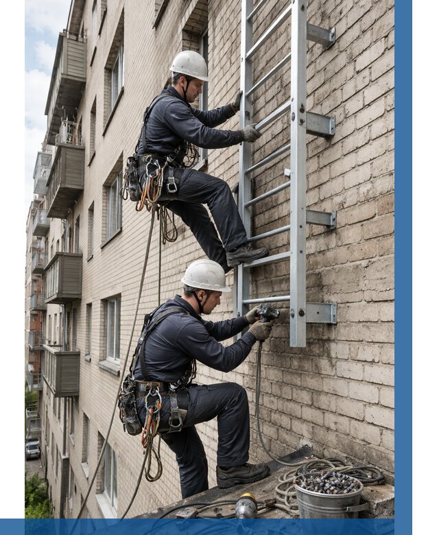 Монтаж пожарной лестницы в Мирном от 25273 р заказать у ВЫСОТНИК-Мир