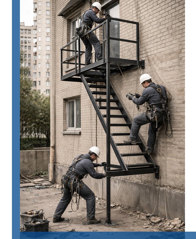 Монтаж пожарной лестницы в Мирном, установка и крепление