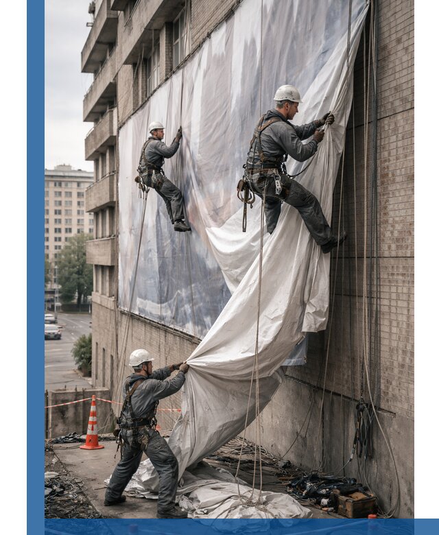 Демонтаж баннеров с фасада в Мирном оперативно и безопасно