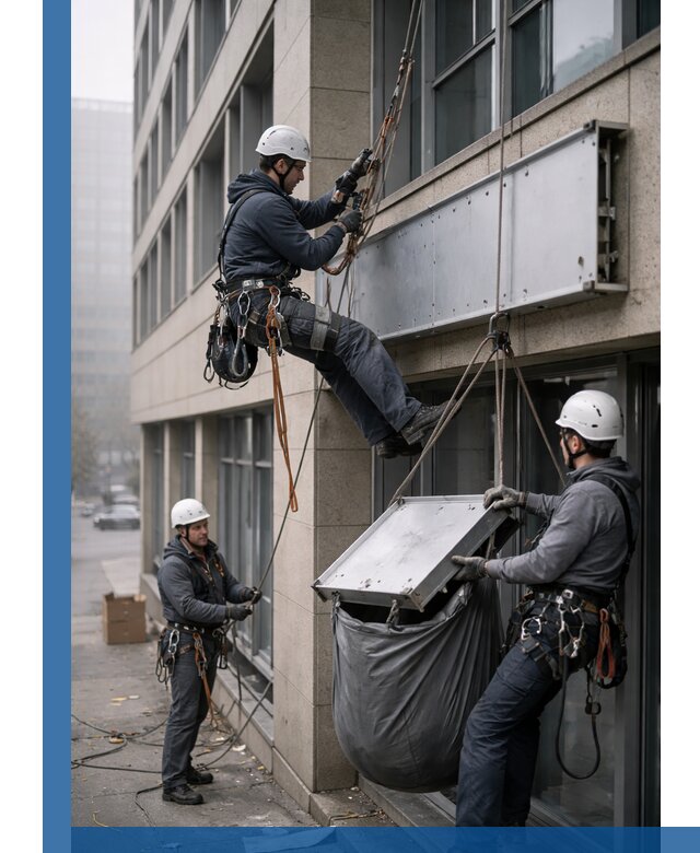 Демонтаж рекламной вывески с высотными работами в Мирном