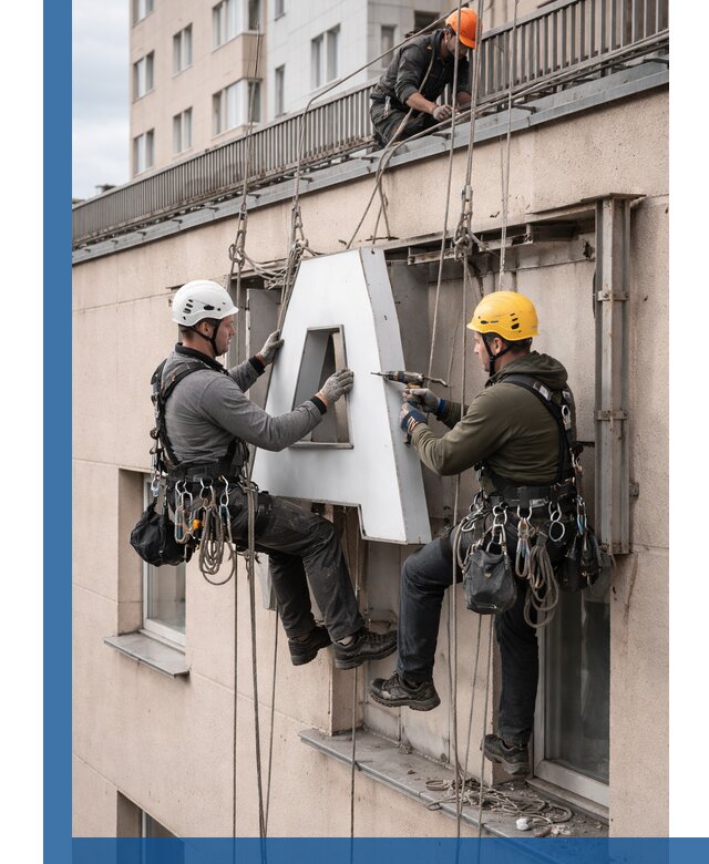 Ремонт и восстановление наружных вывесок на высоте в Мирном