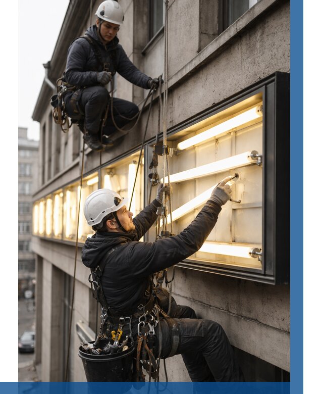 Замена ламп в вывеске в Мирном под ключ от 3538 р. | ВЫСОТНИК-Мир