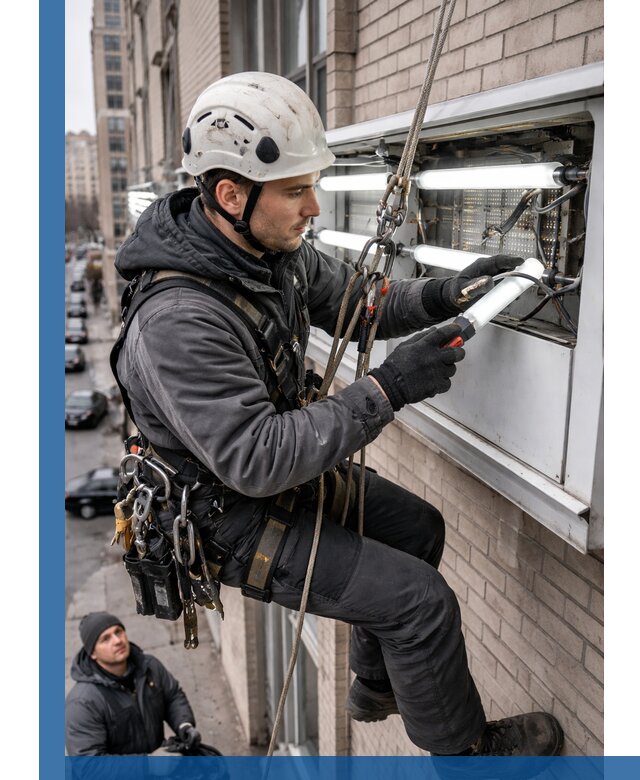 Профессиональная замена ламп в наружной вывеске в Мирном