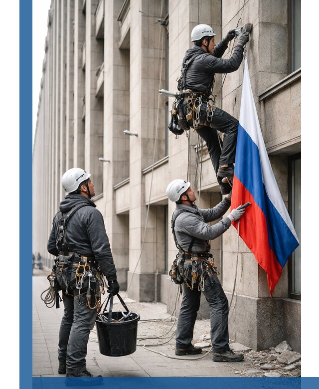 Профессиональная установка флагов на фасаде в Мирном