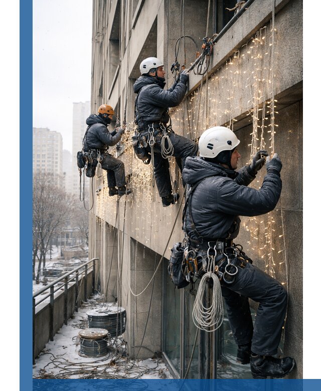 Монтаж новогодней иллюминации и украшение фасадов в Мирном