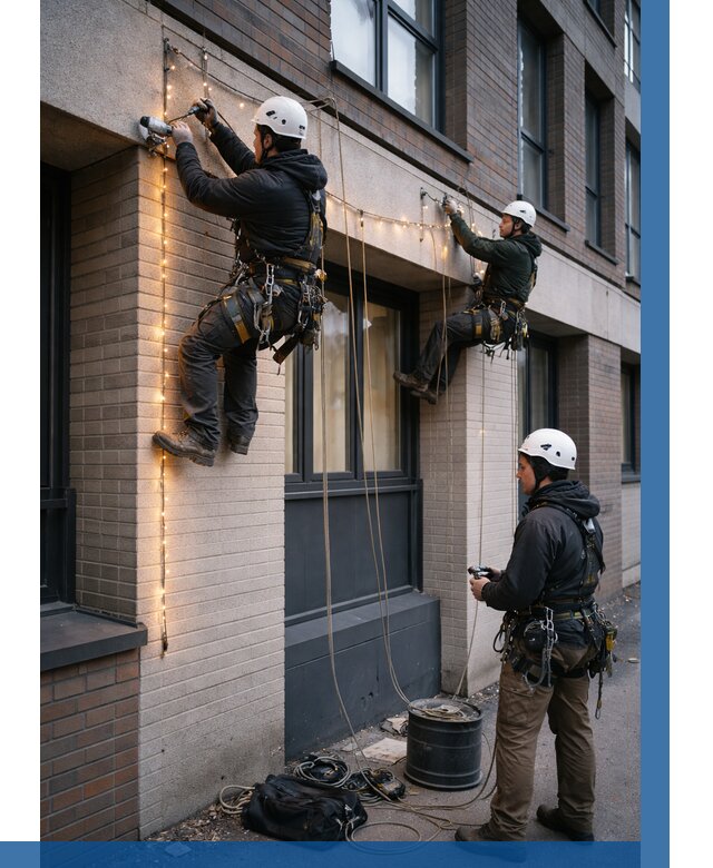 Монтаж гирлянд на фасаде в Мирном от 3538 р. | ВЫСОТНИК-Мир