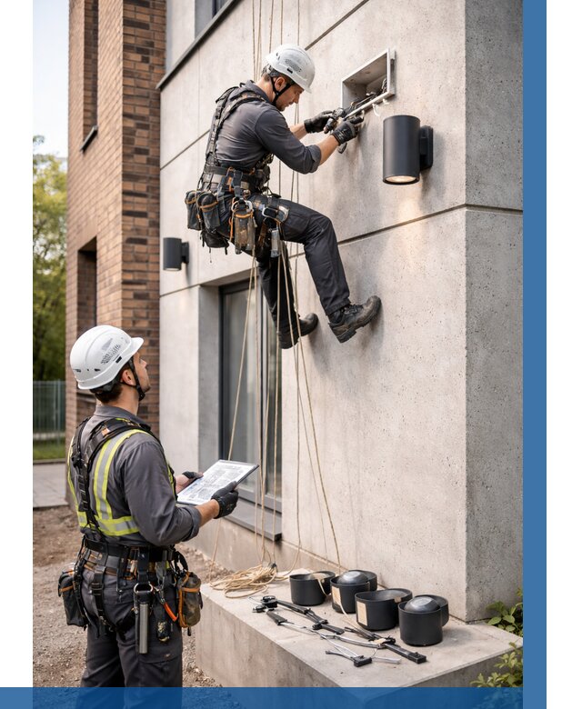 Монтаж фасадного освещения в Мирном от 2527 р. | ВЫСОТНИК-Мир