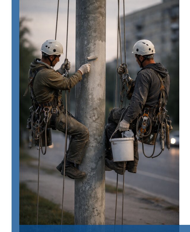 Покраска опор освещения и антикоррозийная защита в Мирном