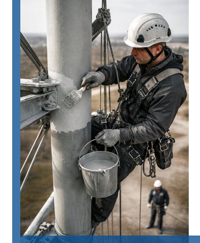 Покраска мачт связи в Мирном промышленными альпинистами