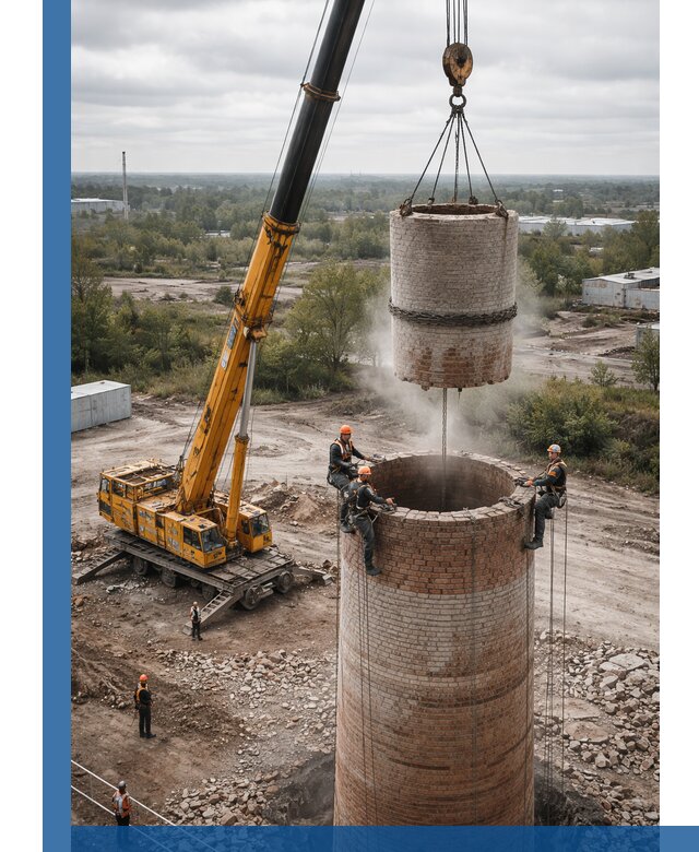 Демонтаж дымовой трубы в Мирном с гарантиями безопасности