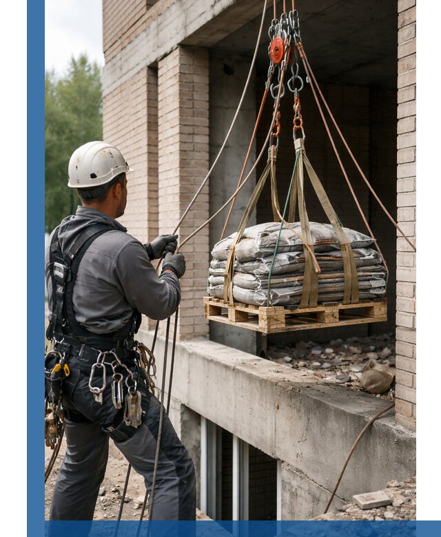Подъем материалов на этаж веревками в Мирном оперативно