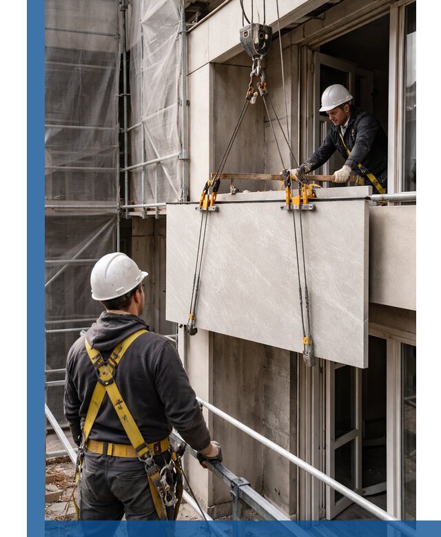 Подъем керамогранита на этаж в Мирном грузчиками и техникой