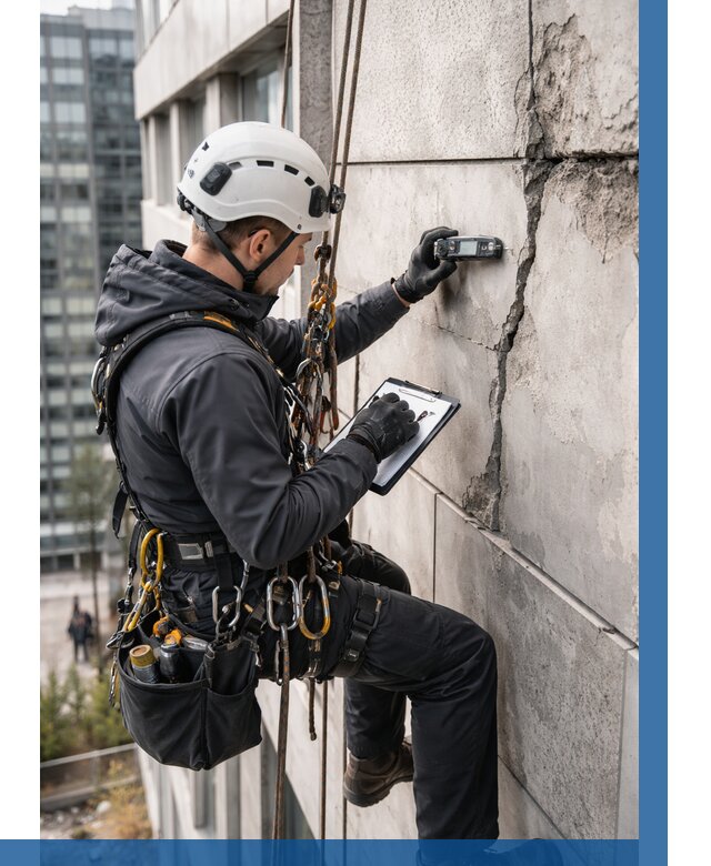 Обследование фасада альпинистами в Мирном от 121 р. | ВЫСОТНИК-Мир