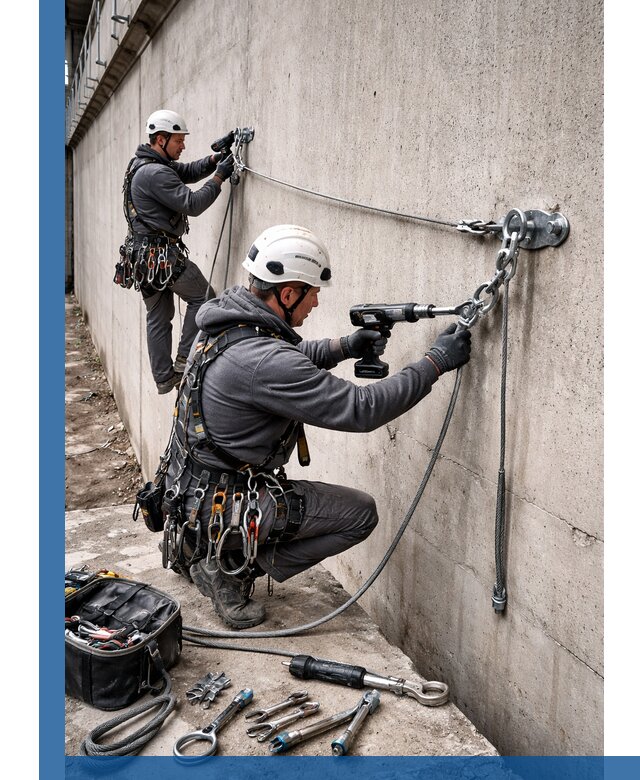 Монтаж анкерных линий высотной безопасности в Мирном