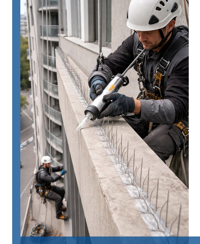 Установка шипов от птиц на фасадах и кровлях в Мирном